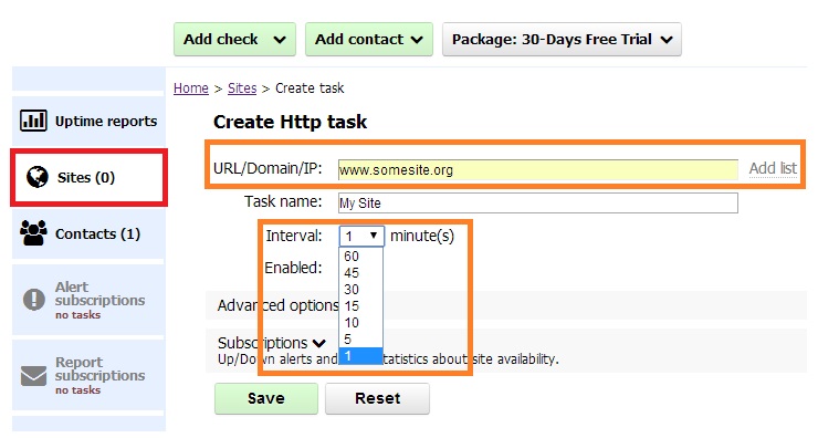 Set monitoring parameters