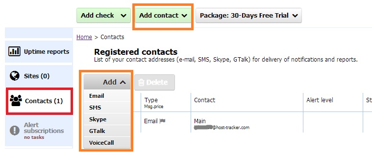 Create contact for alerts and reports
