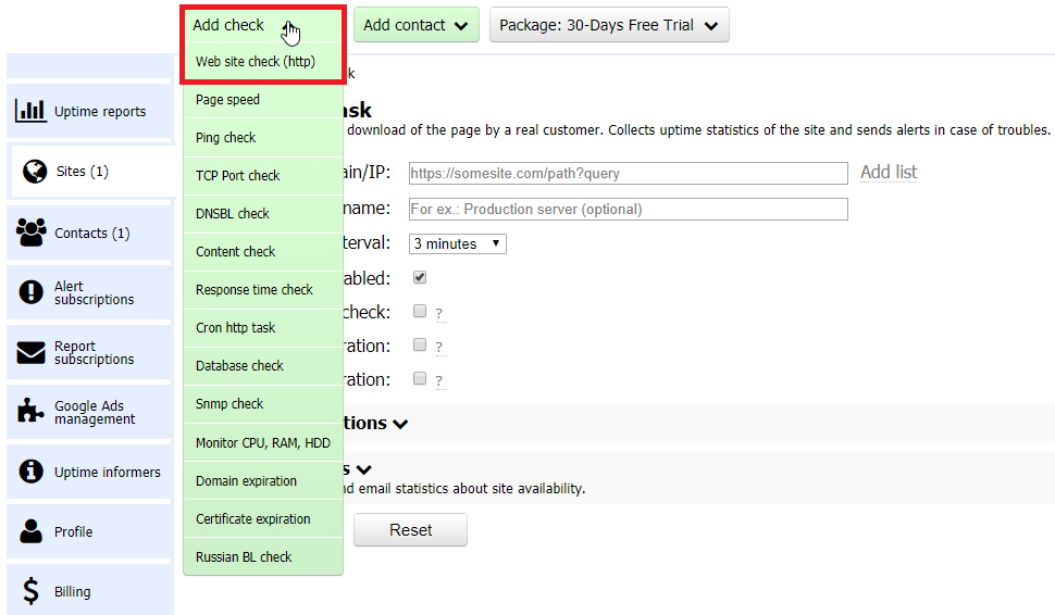 Create http monitoring task