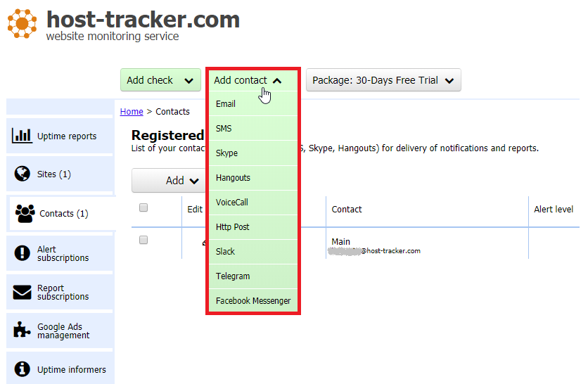 Registrar contatos para receber as notificações