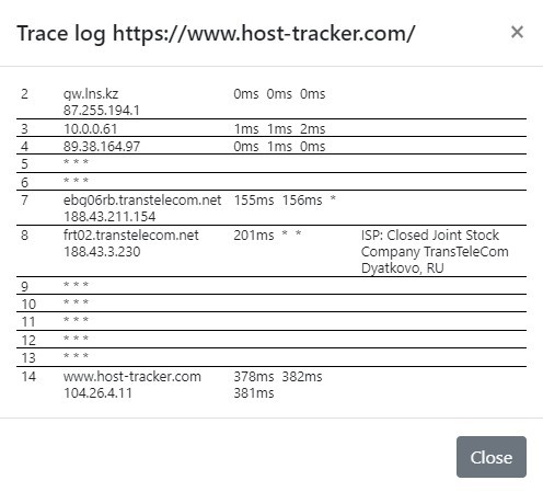 znajdź hosting strony internetowej za pomocą traceroute