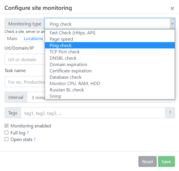 how to ping website with HostTracker