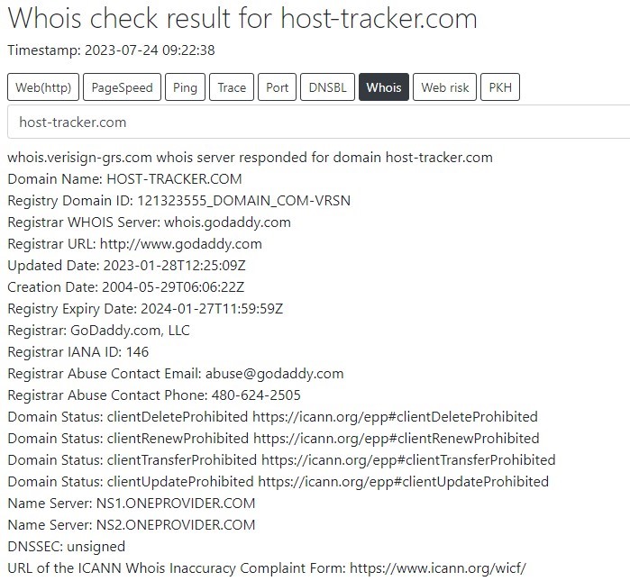 información whois sobre el nombre de dominio