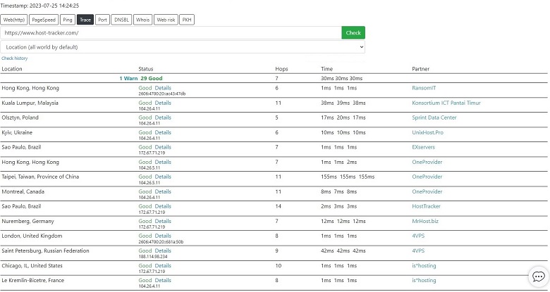 encontre hospedagem de um site com traceroute