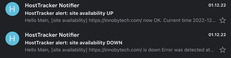 Example uptime monitoring alert message
